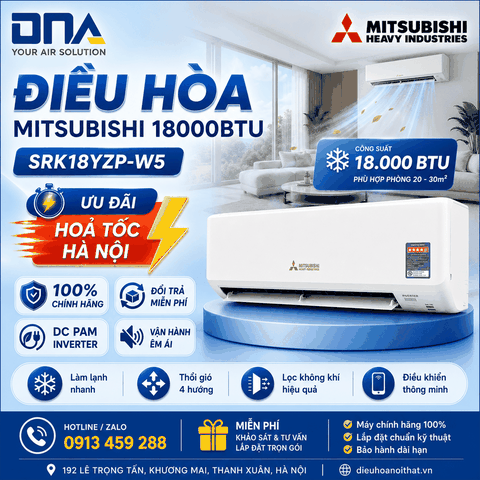 Điều hòa Mitsubishi 18000BTU: Diện tích, điện tiêu thụ, model và giá bán