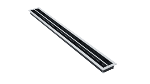 Cửa gió Slot khung viền 2 khe gió viền trắng đen, nhựa PVC màu trắng, 1 nan đen có thể điều chỉnh góc, cơ cấu thẻ đỡ