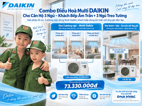 Combo Điều Hoà Multi DAIKIN Cho Căn Hộ 3 Ngủ - Khách bếp âm trần + 3 ngủ treo tường