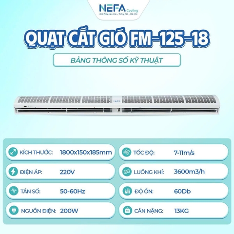 Quạt Cắt Gió Nefa FM-125-18 1.8m – Lưu Lượng Gió 3600m³/h