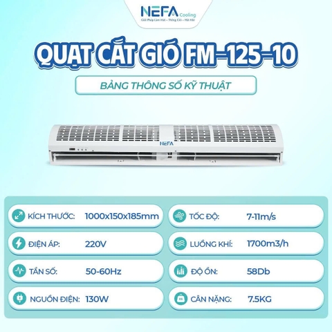 Quạt Cắt Gió Nefa FM-125-10 1m – Lưu Lượng Gió 1700m³/h