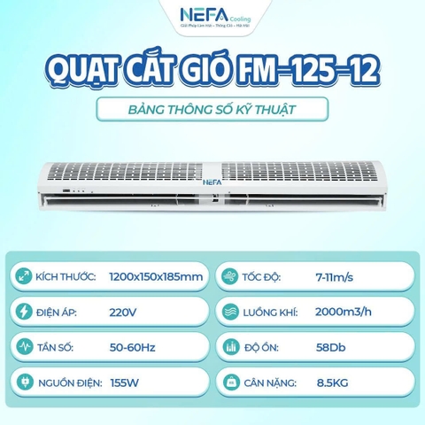 Quạt Cắt Gió Nefa FM-125-12 1.2m – Lưu Lượng Gió 2000m³/h