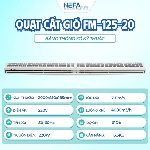 Quạt Cắt Gió Nefa FM-125-20 2m – Lưu Lượng Gió 4000m³/h