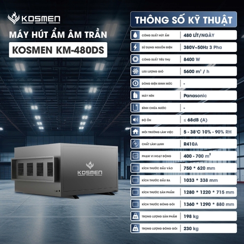 Máy hút ẩm âm trần Kosmen KM-480DS