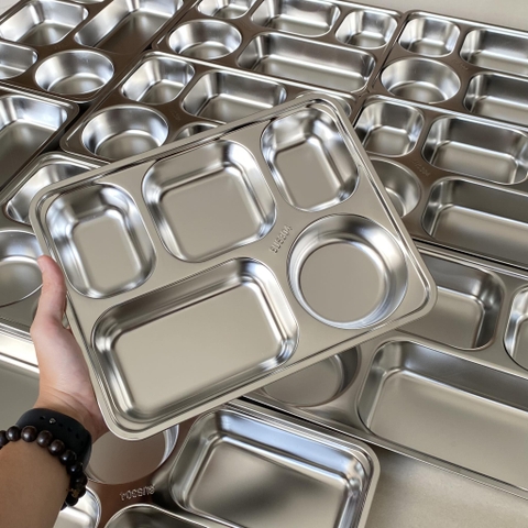 Khay Cơm 5 Ngăn Sâu Lớn Inox 304 (25 x 33 x 4.2cm) - Hưng Thuận Phát