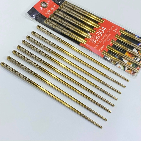 Đũa Inox 304 Hàn Quốc Mạ Vàng Set 5 Đôi - Hàng Cao Cấp
