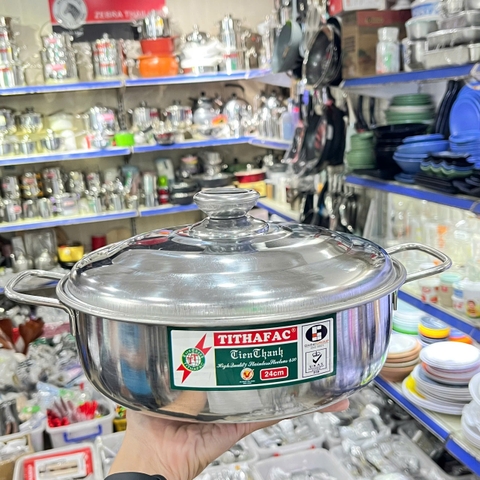 Nồi Lẩu Inox Nắp Inox Bếp Từ TITHAFAC Nhiều Size - Hàng Việt Nam Sản Xuất