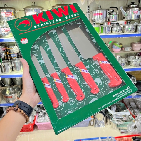 Bộ Dao 5 Món Cán Nhựa Đỏ Kiwi Cao Cấp - Hàng Nhập Khẩu Thái Lan