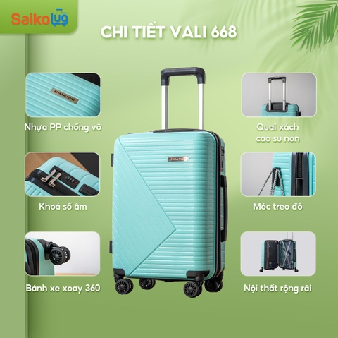 [SIZE 28] Vali Hùng Phát Vali Du Lịch 668 Nhựa PP Siêu Bền Chống Bể Vỡ - Bảo Hành 5 Năm 1 Đổi 1