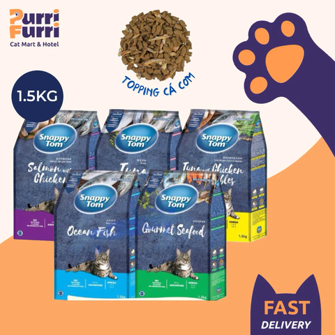 Hạt SNAPPY TOM Cho Mèo Topping Cá Cơm Sấy [Túi 1.5kg]