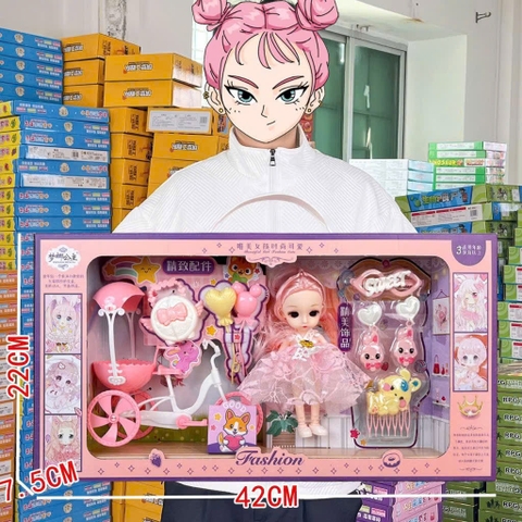 Bộ đồ chơi búp bê bé gái kèm phụ kiện cao cấp, Búp Bê Công Chúa thời trang kèm xe đẩy đồ chơi