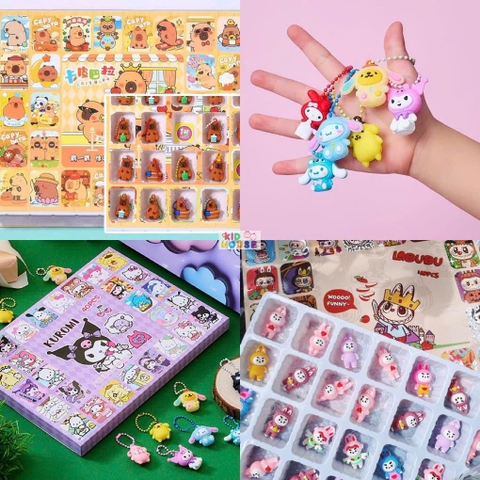 Hộp quà bất ngờ 40 chi tiết Kuromi, Capybara, Labubu, đồ chơi hidden box hộp quà bí mật Kuromi kèm móc khóa