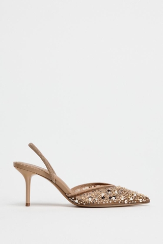 BEADED MESH SLINGBACK HEELS