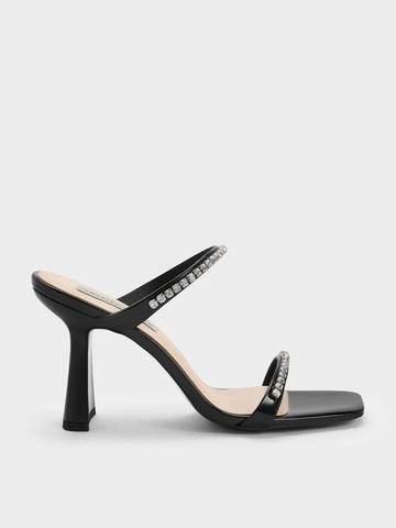 Patent Gem-Encrusted Heeled Sandals