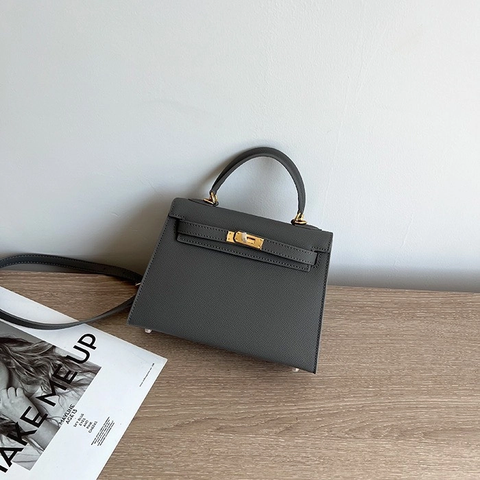 Túi Hermes Kelly Remake Hàn Da Bò Togo Màu Xám
