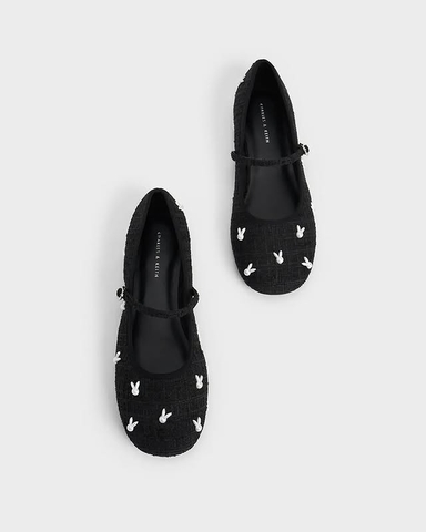 Bunny Tweed Mary Jane Flats