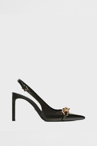 HEEKED SLINGBACK LEATHER STILETTO HEEL GOLD
