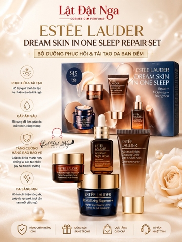 Sét Estée Lauder Dream Skin In One Sleep: Kem dưỡng 15ml + Kem Mặt 7ml + Srm 30ml + Serum 15ml
