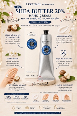 New - Kem Tay Bơ Đậu Mỡ Loccitane Shea Butter 20% Hand Cream 150ml Vỏ Trắng