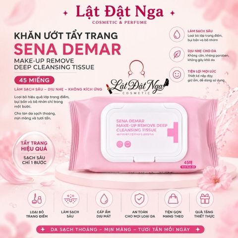 Khăn Ướt Tẩy Trang Sena Demar Make-Up Remove Deep Cleansing Tissue 45 Miếng