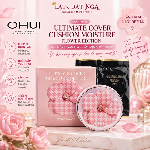 (Mẫu mới) Phấn nước OHUI Ultimate Cover Cushion Moisture Flower Edition 15g (Tặng kèm 2 lõi refill)