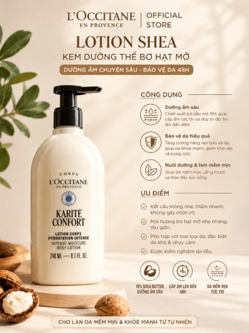 New - Sữa Dưỡng Thể Bơ Đậu Mỡ Loccitane Karité Confort Intense Moisture Body Lotion 240ml