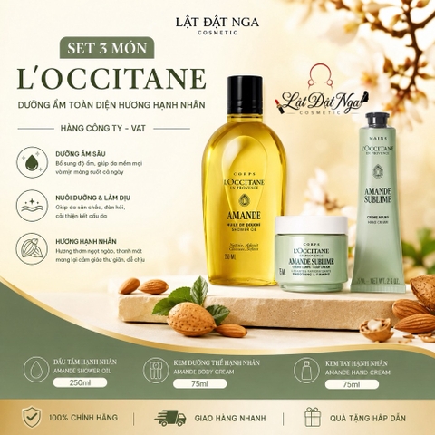 Set L'Occitane 3 Món: Tắm 250ml + Kem Dưỡng 75ml + Kem Tay Hạnh Nhân 75ml