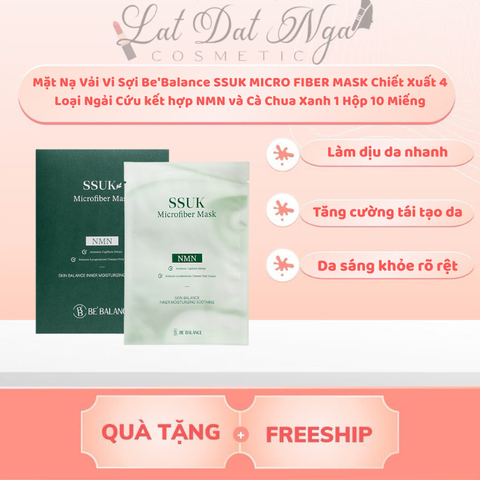 Mặt Nạ Vải Vi Sợi Be'Balance SSUK MICRO FIBER MASK Chiết Xuất 4 Loại Ngải Cứu kết hợp NMN và Cà Chua Xanh 1 Hộp 10 Miếng