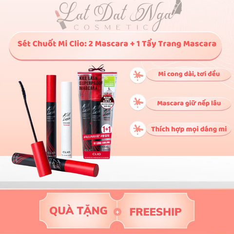 Sét Chuốt Mi Clio: 2 Mascara + 1 Tẩy Trang Mascara