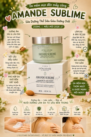 Kem Dưỡng Hạnh Nhân L'OCCITANE Amande Sublime Smoothing Milk Concentrate 200ml (Mẫu Mới 2026)