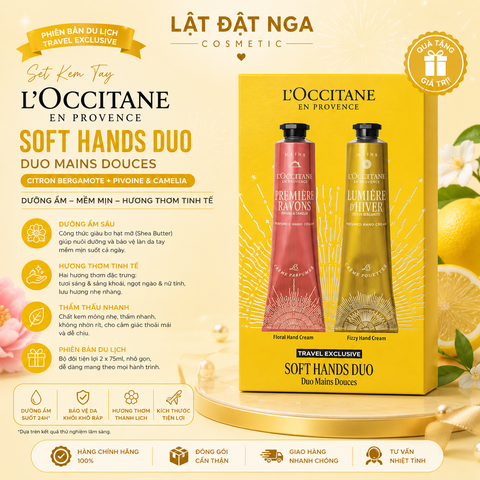 Set Kem Tay Loccitane Soft Hand Duo : Citron Bergamote +Pivoine & Camelia 75ml