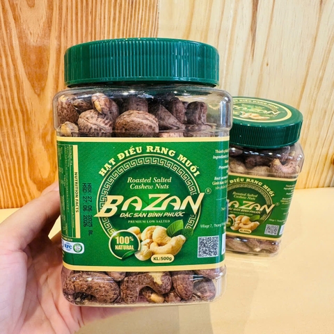 Hạt điều rang muối còn vỏ lụa hộp 500gr - Bazan