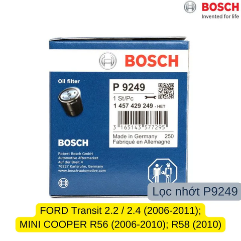 Lọc Dầu  Nhớt BOSCH P9249 cho Ford Transit (08-22)