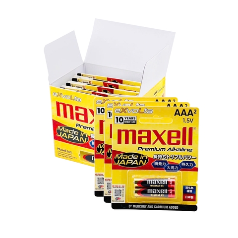 Pin AAA Maxell Exvolta Premium Alkaline LR03 Cao Cấp Vỉ 2 Viên - Hàng Chính Hãng (Made In JAPAN)