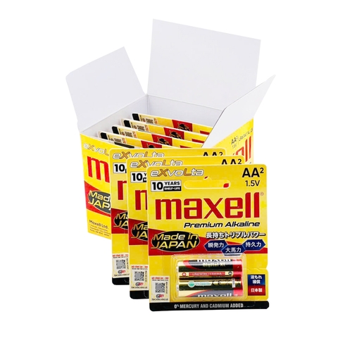 Pin AA Maxell Exvolta Premium Alkaline LR6 Cao Cấp Vỉ 2 Viên - Hàng Chính Hãng (Made In JAPAN)