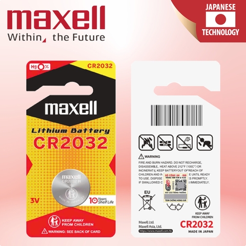 Pin Cúc Áo MAXELL CR2032 (Vỉ 1 viên) Lithium 3V Cao Cấp Made In JAPAN - Hàng Chính Hãng