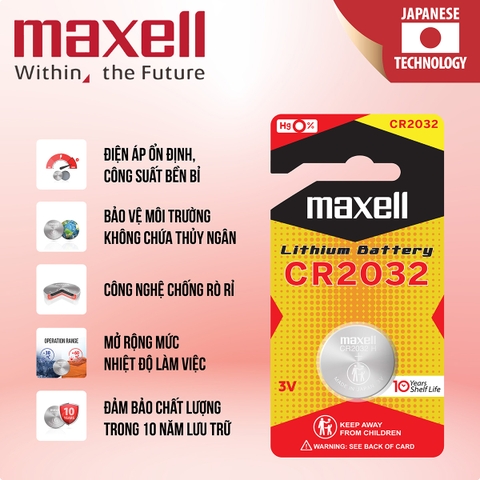 Pin Cúc Áo MAXELL CR2032 (Vỉ 1 viên) Lithium 3V Cao Cấp Made In JAPAN - Hàng Chính Hãng