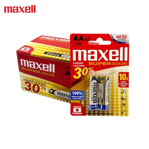 Pin Tiểu AA MAXELL Super Alkaline (LR6) Siêu Bền, Không Chảy Nước, Vỉ 2 Viên - Hàng Chính Hãng