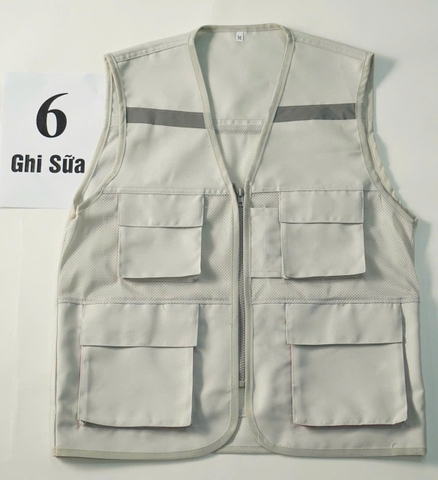 Áo gile bảo hộ phản quang màu ghi sữa