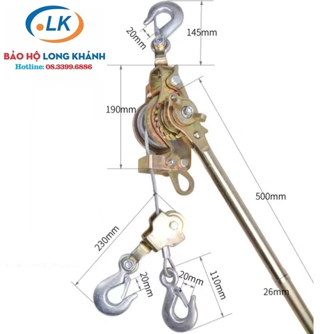 Pa lăng cáp lắc tay NGK 3 tấn 3 móc