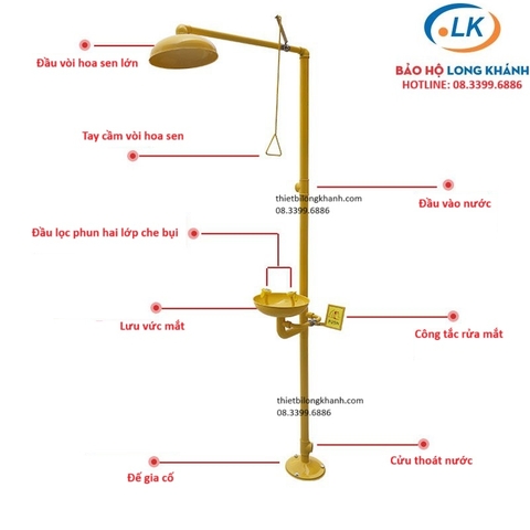 Bồn rửa mắt và tắm khẩn cấp sơn tĩnh điện màu vàng