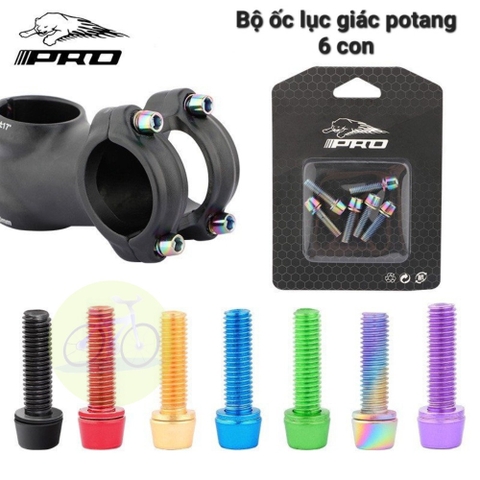 [HCM] Sét 6 ốc lục giác cho Pô Tăng Pro / Vít Potang mạ Titan M5*18mm Ghi đông xe đạp