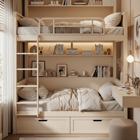 GN2515 Giường tầng kết hợp tủ sách hiện đại