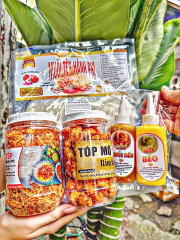 Set bánh tráng muối tép hành phi - tóp mỡ - bơ 2 vị lớn