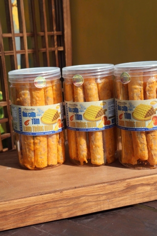 Bánh tráng cuộn tôm sấy giòn lava trứng muối