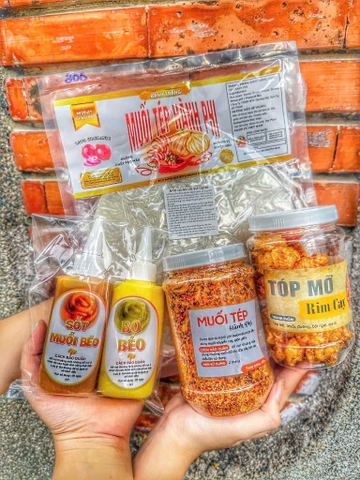 Set bánh tráng muối tép hành phi - tóp mỡ - bơ 2 vị lớn