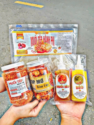 Set bánh tráng muối tép hành phi - tóp mỡ - bơ 2 vị lớn