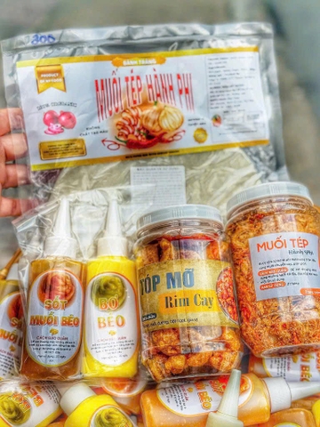 Set bánh tráng muối tép hành phi - tóp mỡ - bơ 2 vị lớn