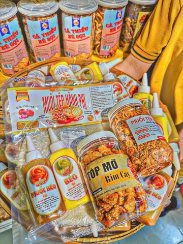 Set bánh tráng muối tép hành phi - tóp mỡ - bơ 2 vị lớn