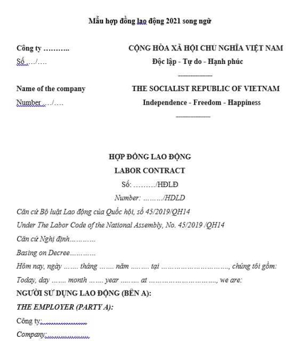 Hợp đồng lao động Anh - Việt 70 gsm